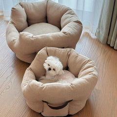 Deep Sleep Pet Bed - Portable Plush Dog & Cat Bed with Handle, Reversible Sofa-Style Cushion