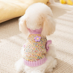 Dog Sweater with Dots & Flower Embroidery - Cozy Two-Legged Style
