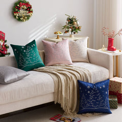 18x18 Inch Nordic Christmas Tree & Snowflake Embroidered Pillow Cover