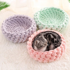 Hand-Knitted Pet Bed for Cats & Small Dogs
