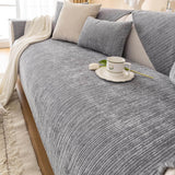 Chenille Striped Sofa Cover - Anti-Scratch & Non-Slip Couch Protector