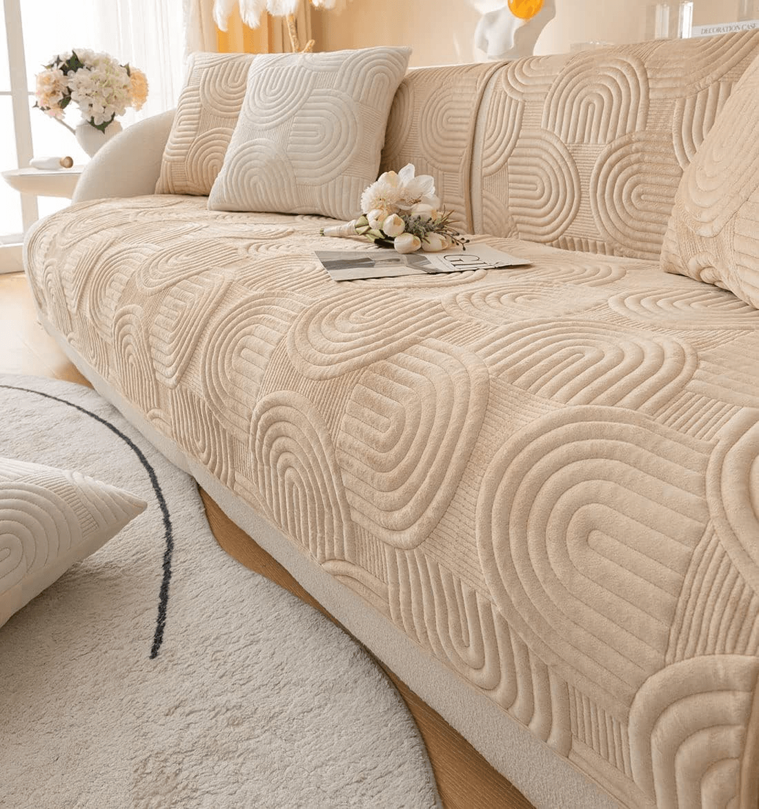 Geometric Quilted Sofa Cover - Boho Chic Plush & Non-Slip Couch Protector