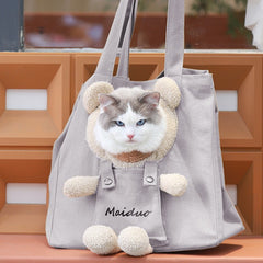 Bear Design Cat Carrier Backpack - Breathable Pet Bag for Outdoors