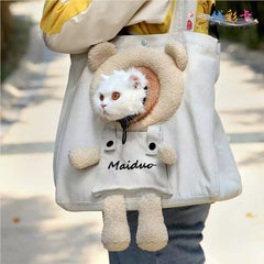 Bear Design Cat Carrier Backpack - Breathable Pet Bag for Outdoors