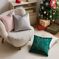 18x18 Inch Nordic Christmas Tree & Snowflake Embroidered Pillow Cover