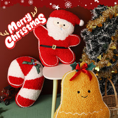 Festive Plush Gift Set - Santa & Gingerbread Man Throw Pillows, Soft Holiday Decor for Christmas Presents