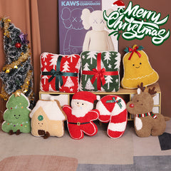 Festive Plush Gift Set - Santa & Gingerbread Man Throw Pillows, Soft Holiday Decor for Christmas Presents