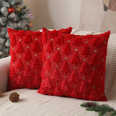 Cozy Faux Fur Christmas Tree Pillow Cover - Set of 2