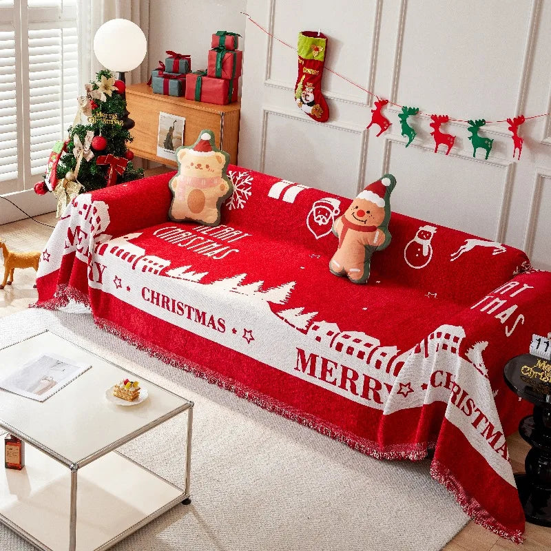 Festive Red Christmas Throw Blanket for Sofa