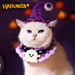 6pcs Hand-Knitted Halloween Dog Collars & Bibs Set