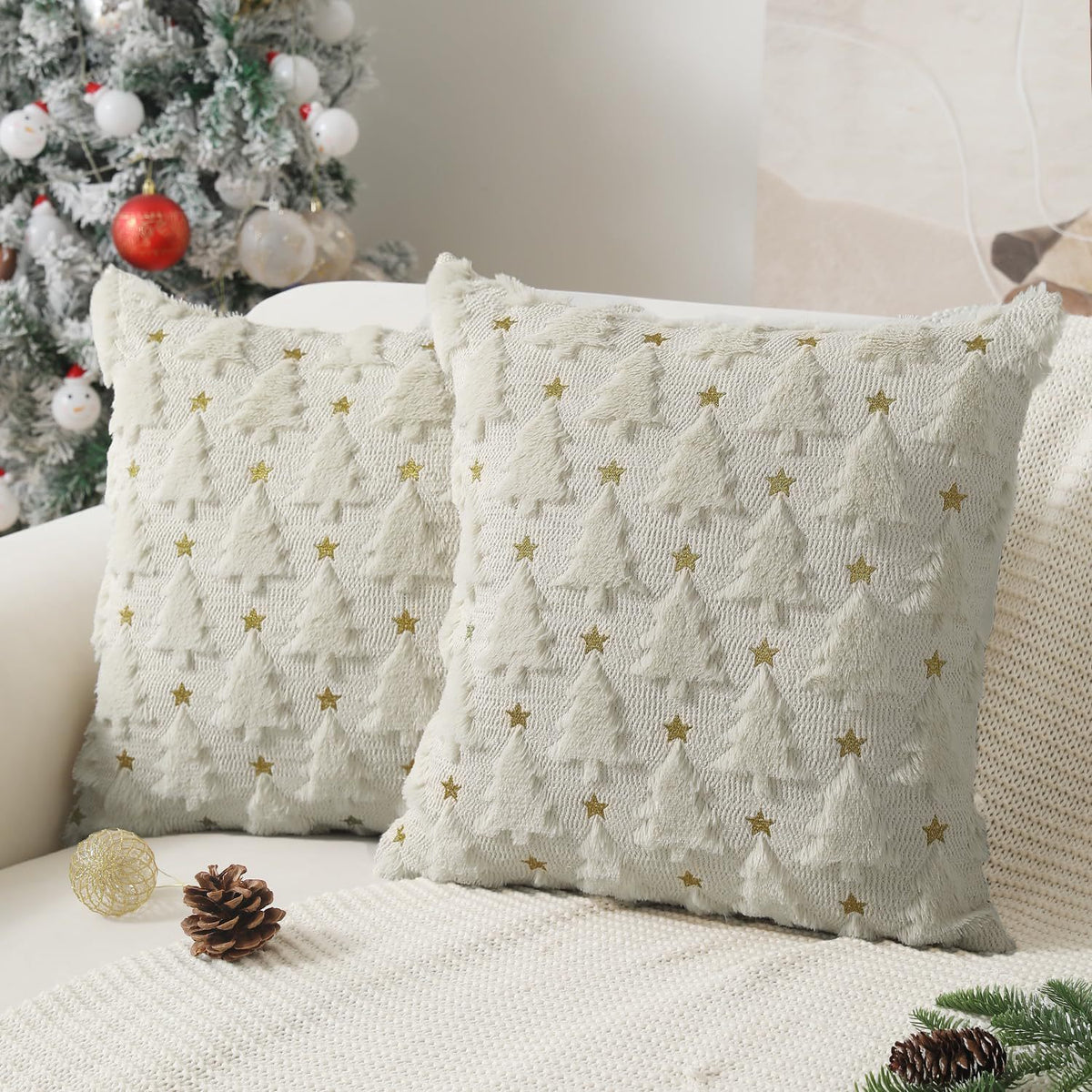 Cozy Faux Fur Christmas Tree Pillow Cover - Set of 2